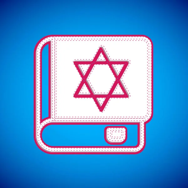 White Jewish Torah Book Icon Isolated Blue Background Cover Bible — Stock Vector