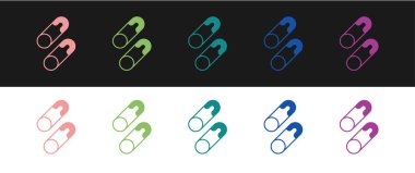 Klasik kapalı çelik güvenlik iğnesi simgesini siyah beyaz arkaplanda izole et. Vektör.