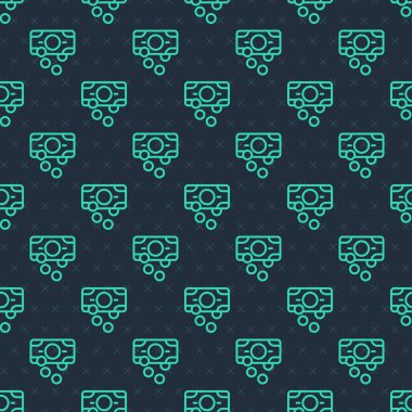 Yeşil Hat Yığını kağıt para para ikonu mavi arka planda izole edilmiş kusursuz desen. Para desteleri. Para birimi. Vektör.