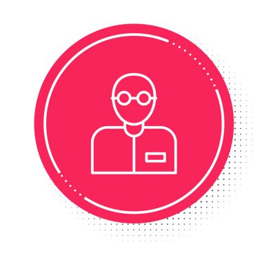 Beyaz çizgi Öğretmen simgesi beyaz arkaplanda izole edildi. Kırmızı daire düğmesi. Vektör.