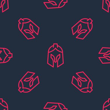 Kırmızı çizgi Roma askeri miğfer ikonu siyah arka planda kusursuz desen izole etti. Vektör.