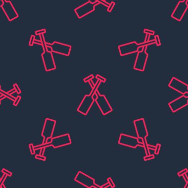 Kırmızı çizgi kürekleri ya da kürekleri geçti tekne simgesi siyah arkaplanda izole edilmiş. Vektör.