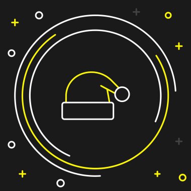 Siyah arka planda izole edilmiş çizgi Noel Baba şapkası ikonu. Mutlu Noeller ve mutlu yıllar. Renkli taslak konsepti. Vektör.