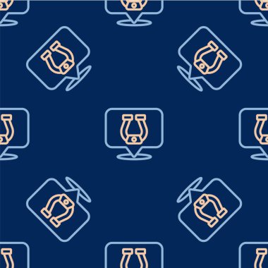 Çizgi Nal simgesi mavi arkaplanda izole edilmiş kusursuz desen. Vektör.