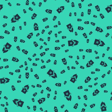 Yanan ev simgesindeki siyah ateş yeşil arka planda izole edilmiş pürüzsüz desen. Sigorta konsepti. Güvenlik, güvenlik, koruma, konsept koruma. Vektör.