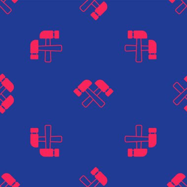 Kızıl Haç çekiç simgesi mavi arka planda izole edilmiş. Tamir için bir araç. Vektör.