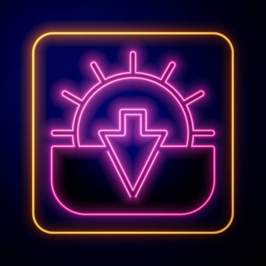 Glowing neon Sunset icon isolated on black background. Vector.