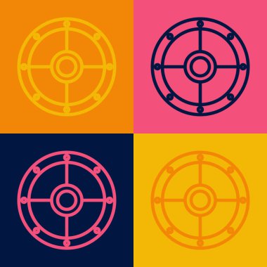 Popüler sanat eseri yuvarlak ahşap kalkan ikonu renk arkaplanda izole edilmiş. Güvenlik, güvenlik, koruma, mahremiyet, koruma kavramı. Vektör.