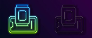 Parlayan neon hattı yiyecek siparişi siyah arkaplanda izole edilmiş. Cep telefonuyla sipariş verin. Restoran yemek teslimatı konsepti. Vektör.