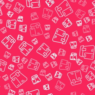 White Line Online sipariş veriyor ve fast food dağıtım ikonu kırmızı arka planda izole edilmiş. Vektör.