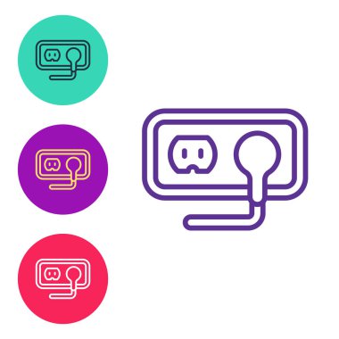 Elektrik çıkış simgesini beyaz arkaplanda izole et. Elektrik prizi. Rosette sembolü. Simgeleri renklendirin. Vektör.