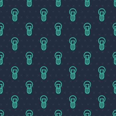 Yeşil çizgi yaratıcı lamba fikri ikonu mavi arka planda izole edilmiş pürüzsüz desen. Fikirler ilham, icat, etkili düşünme, bilgi ve eğitim kavramları. Vektör.