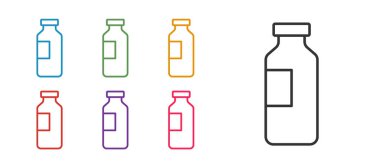 Beyaz arkaplanda izole edilmiş bir şişe su ikonu hattı oluştur. Soda su içme tabelası. Simgeleri renklendirin. Vektör.