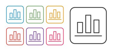 Beyaz arkaplanda izole edilmiş çizgi pasta grafiği bilgi simgesini ayarla. Diyagram çizelgesi. Simgeleri renklendirin. Vektör.