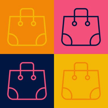 Pop sanat eseri kağıt poşet ikonu renk arkaplanında izole edilmiş. Paket işareti. Vektör.