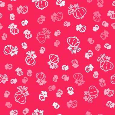 Beyaz çizgi rüya simgesi kırmızı arkaplanda izole edilmiş kusursuz desen. Uyku, dinlenme, rüya kavramı. Dinlenmek ve rahatlamak için. Vektör.