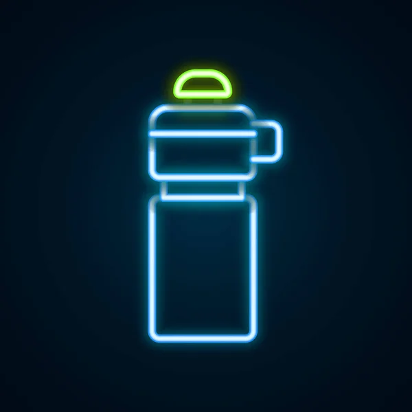 发光的霓虹灯线适配振动器图标隔离在黑色背景 运动摇瓶 瓶盖用于水和蛋白质鸡尾酒 五彩缤纷的概念 — 图库矢量图片