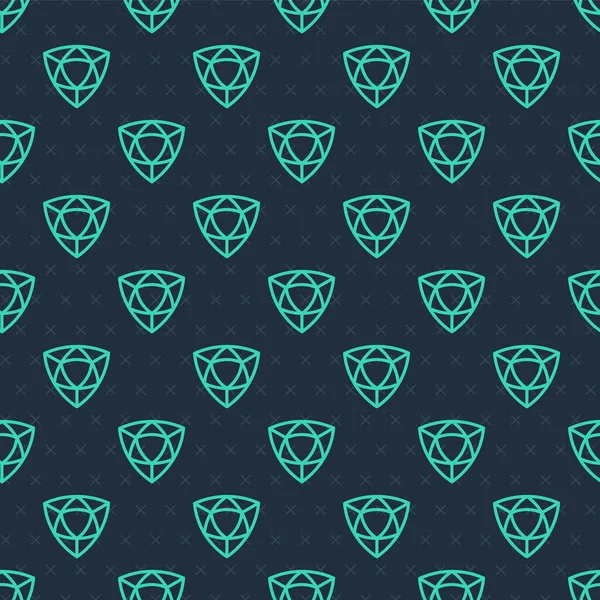 Green Line Diamond Icon Isolated Seamless Pattern Blue Background Jewelry — Stock Vector