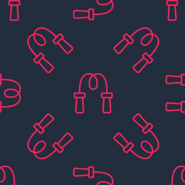 Kırmızı çizgi atlama ipi simgesi siyah arkaplanda izole edilmiş. İp atlıyorum. Spor malzemeleri. Vektör.