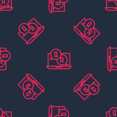 Soru ve Yanıt simgesiyle kırmızı çizgi konuşma baloncukları siyah arkaplanda izole edilmiş kusursuz desen. Q ve A sembolü. SSS işareti. Konuşma balonu ve çizelgesi. Vektör.