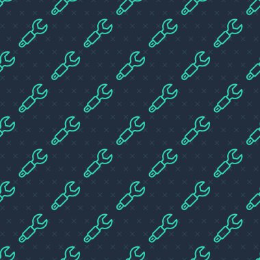 Yeşil çizgi anahtarı simgesi mavi arkaplanda izole edilmiş kusursuz desen. Anahtar tamir aleti. Servis aracı sembolü. Vektör.