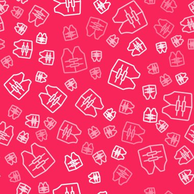 Beyaz çizgi Hayat Ceketi simgesi kırmızı arka planda izole edilmiş kusursuz desen. Can yeleği ikonu. Olağanüstü bir spor. Spor malzemeleri. Vektör.