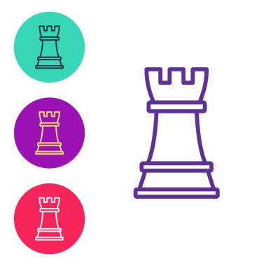 Satranç simgesini beyaz arkaplanda izole et. İş stratejisi. Oyun, yönetim, finans. Simgeleri renklendirin. Vektör.