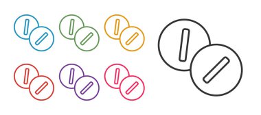 Diş ağrısı ağrı kesici tablet simgesini beyaz arkaplanda izole et. Diş bakımı ilacı. Kapsül hapı ve ilaç. Eczane tasarımı. Simgeleri renklendirin. Vektör.