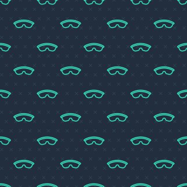 Yeşil çizgi güvenlik gözlüğü ikonu mavi arka planda izole edilmiş kusursuz desen. Vektör.