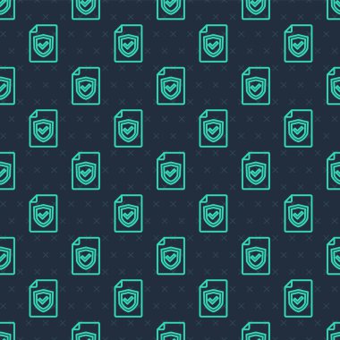 Kalkan simgesiyle yeşil hat sözleşmesi mavi arka planda izole edilmiş pürüzsüz desen. Sigorta konsepti. Güvenlik, güvenlik, koruma, konsept koruma. Vektör.
