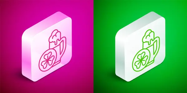 Isometric Line Glass Beer Icon Isolated Pink Green Background Happy — Vettoriale Stock