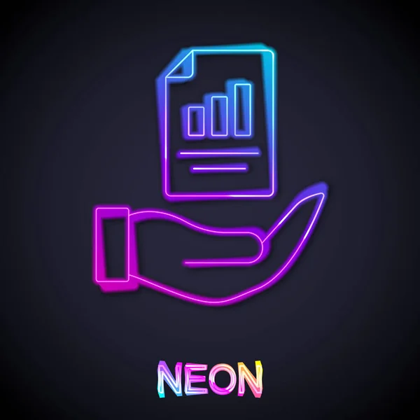 Glowing Neon Line Contract Hand Icon Isolated Black Background Insurance — 图库矢量图片