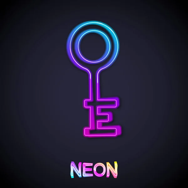 Glowing Neon Line Old Key Icon Isolated Black Background Vector — Stock Vector