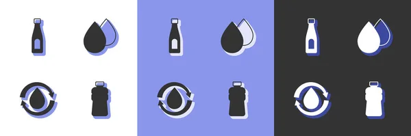 Ställ Flaska Vatten Återvinn Ren Aqua Och Vatten Droppe Ikon — Stock vektor