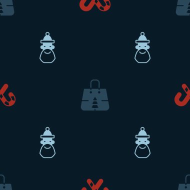 Çizgili baston şekeri, Noel Baba şapkası ve Noel Baba şapkası takın. Vektör.