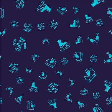 Candy Glass 'ın şampanya patenlerini ve Noel Baba' nın kızağını kusursuz bir şablona ayarlayın. Vektör.