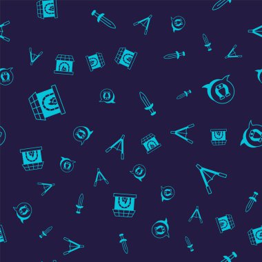 Demirci fırınını at nalı kılıcını ve hava üfleyicisini kusursuz desene ayarlayın. Vektör.