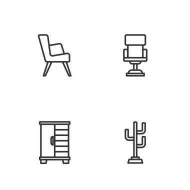 Gardırop Kol Koltuğu ve Ofis ikonu. Vektör.