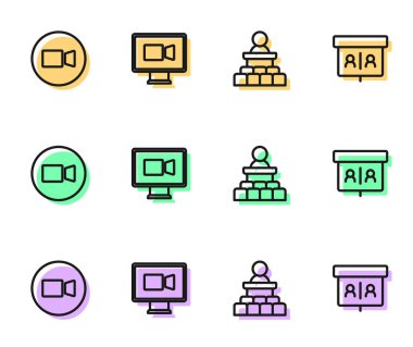 Hoparlör görüntülü sohbet konferansı ve simgesini ayarla. Vektör.