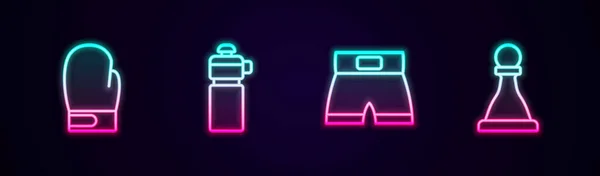 Çizgi Boks Eldiveni Fitness Kısa Devre Satranç Parlayan Neon Ikonu — Stok Vektör