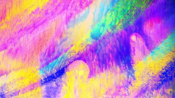 Abstrakte Pinselstriche und Glitch-Effekte in mehreren Farben.