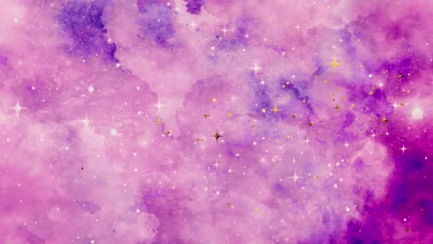 Pink cloudy fantasy sky with golden stars. — Wideo stockowe