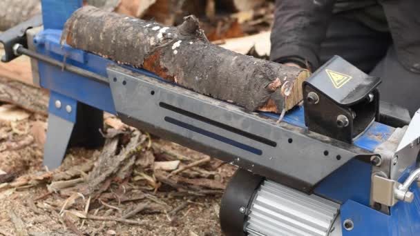 液压木分离器使蠕虫木分裂.薪材生产. — 图库视频影像