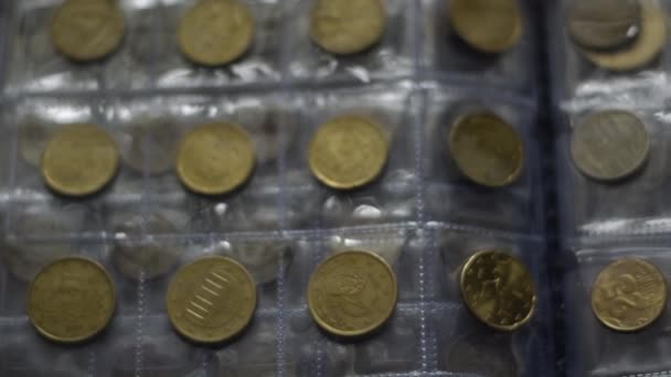 Kolekcja Monet Całego Świata Stare Nowoczesne Monety Eurocentów Dolarów Amerykańskich — Wideo stockowe
