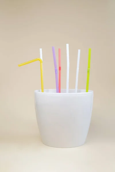 Çiçek saksısında pipet. Gezegendeki plastik. Ekoloji
