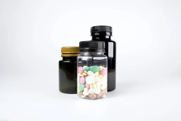 Health Pills Jars Pills White Background — Stock Photo, Image