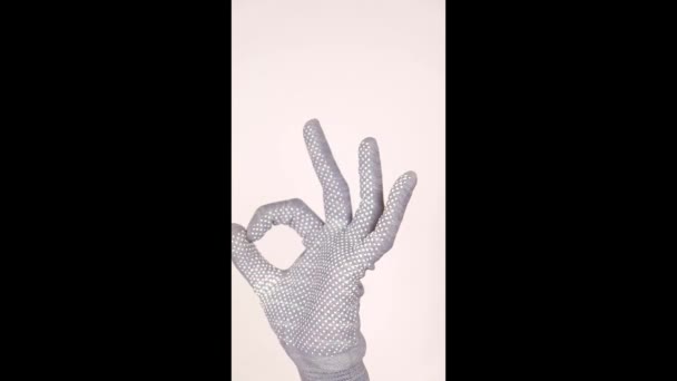 Hand Background Hand Gray Glove White Background Consent Good Mood — 图库视频影像