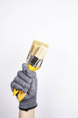 İnşaat malzemeleri. Beyaz arka planda fırçalar. El fırçaları. Onarım için hazırlık, araçların seçimi