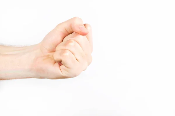 Gesti Delle Mani Pugno Sfondo Bianco Mano Dell Uomo Mostra — Foto Stock