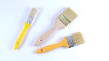 Fırça takımı. Beyaz arka planda temiz fırçalar. El fırçaları alır.